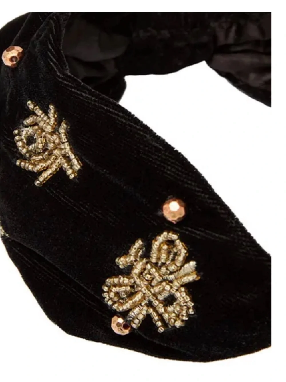 Joules Black Knotted Headband with Gold Bead Embroidery
